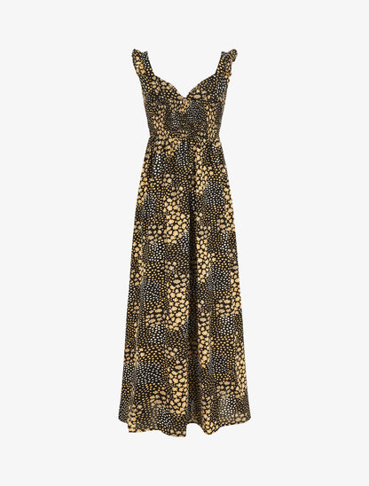 Robe longue léopard évasée bretelles volantées - Noir - 2