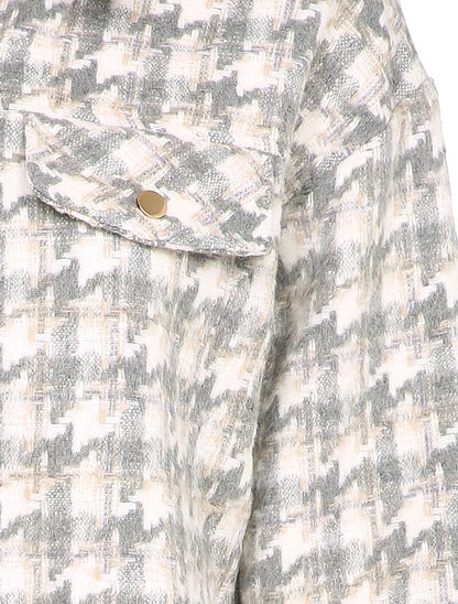 Veste courte à imprimé pied de poule - Gris clair - 3