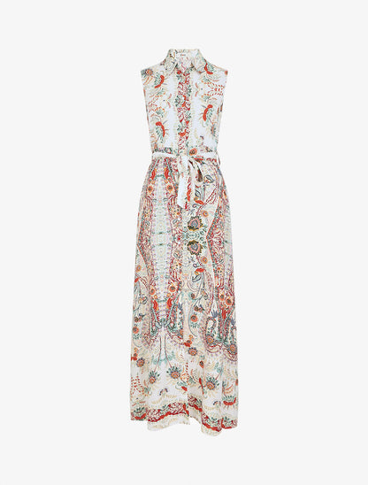 Robe longue sans manches imprimé fleurs stylisées - Beige - 1