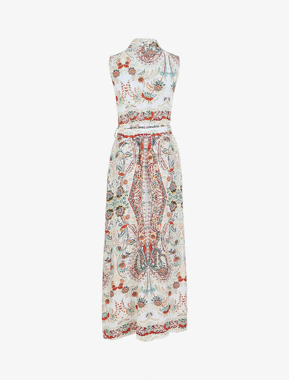 Robe longue sans manches imprimé fleurs stylisées - Beige - 2