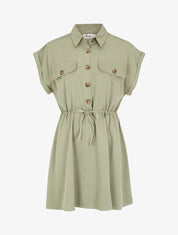 Robe chemise courte unie manches courtes - Kaki - 1
