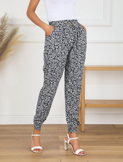 Pantalon ample imprimé fleuri - Marine - 4