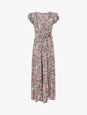 Robe longue à fleurs et fente - Noir - 5