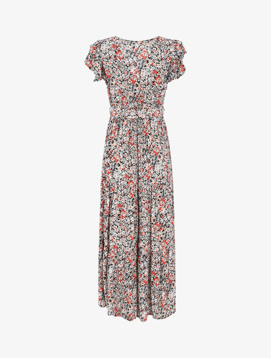 Robe longue à fleurs et fente - Noir - 2