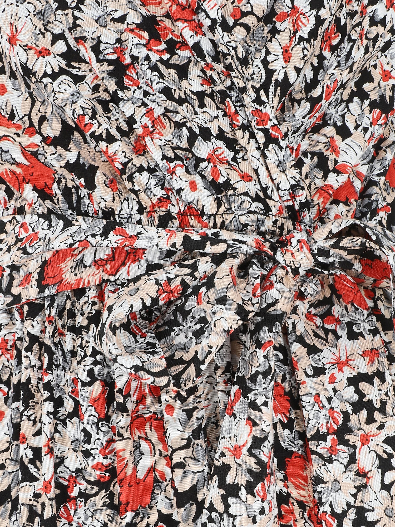Robe longue à fleurs et fente - Noir - 3