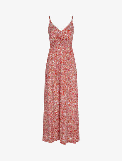 Robe longue à bretelles imprimé tulipe - Brique - 5