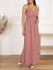 Robe longue à bretelles imprimé tulipe - Brique - 1