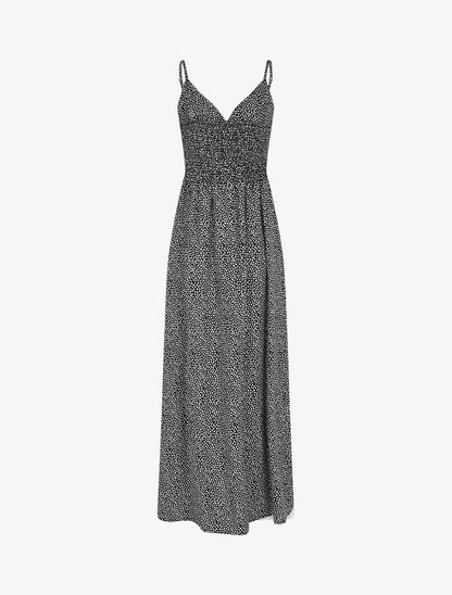 Robe longue à bretelles imprimé tulipe - Noir - 2