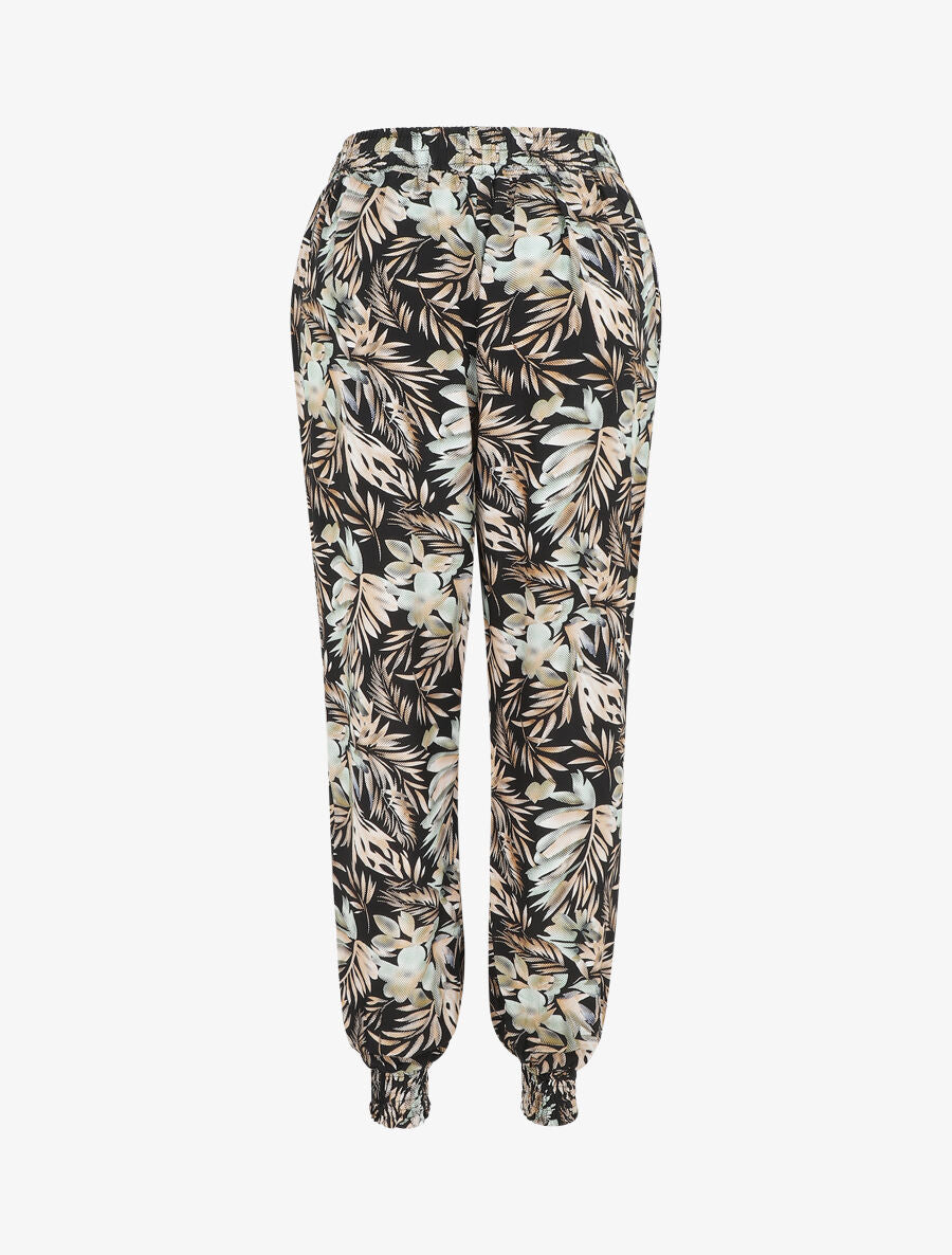 Pantalon style jogging imprimé végétal - Noir - 2