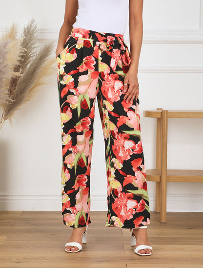 Pantalon ample motif grandes fleurs - Noir - 4