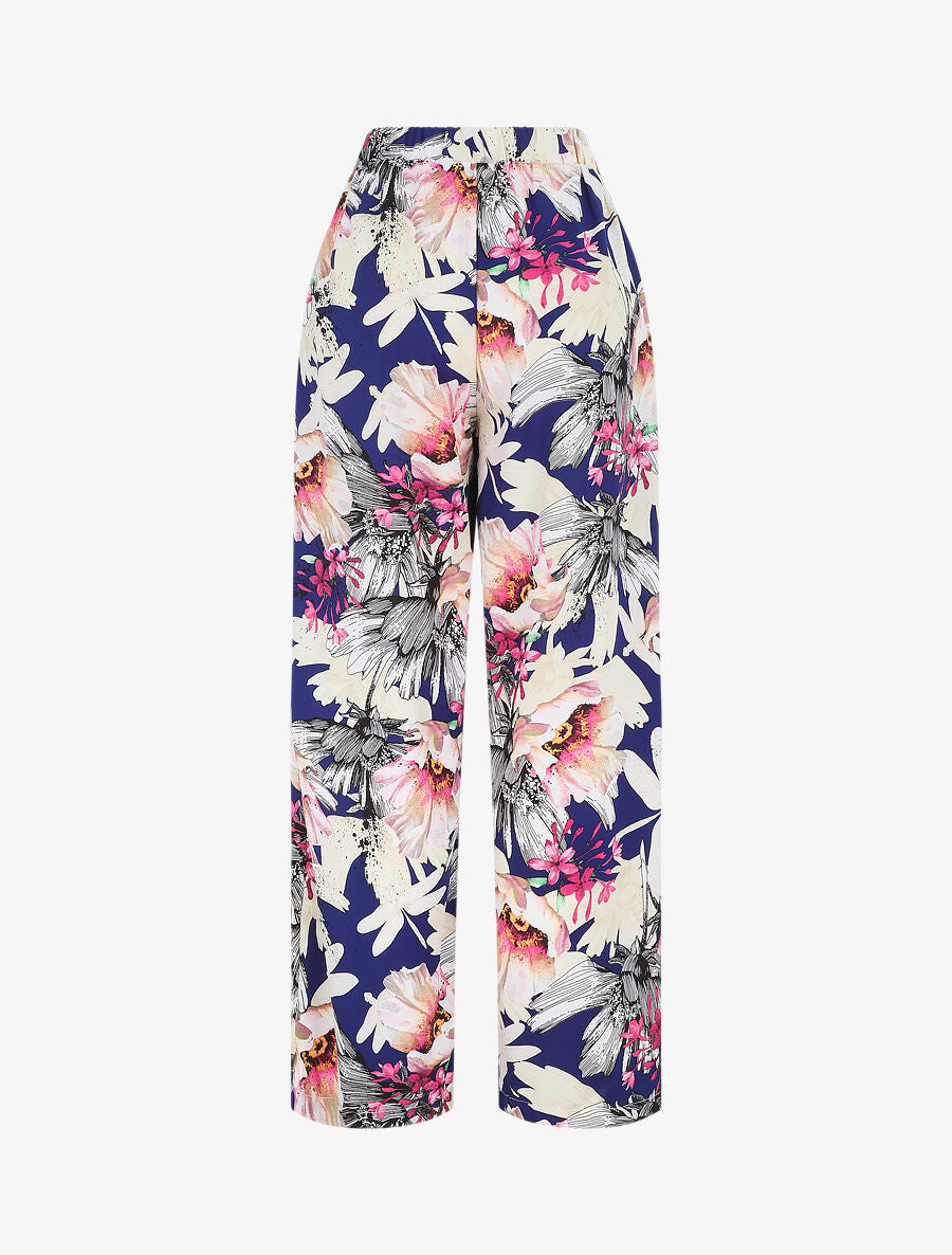 Pantalon ample motif fleurs fantaisies - Marine - 2