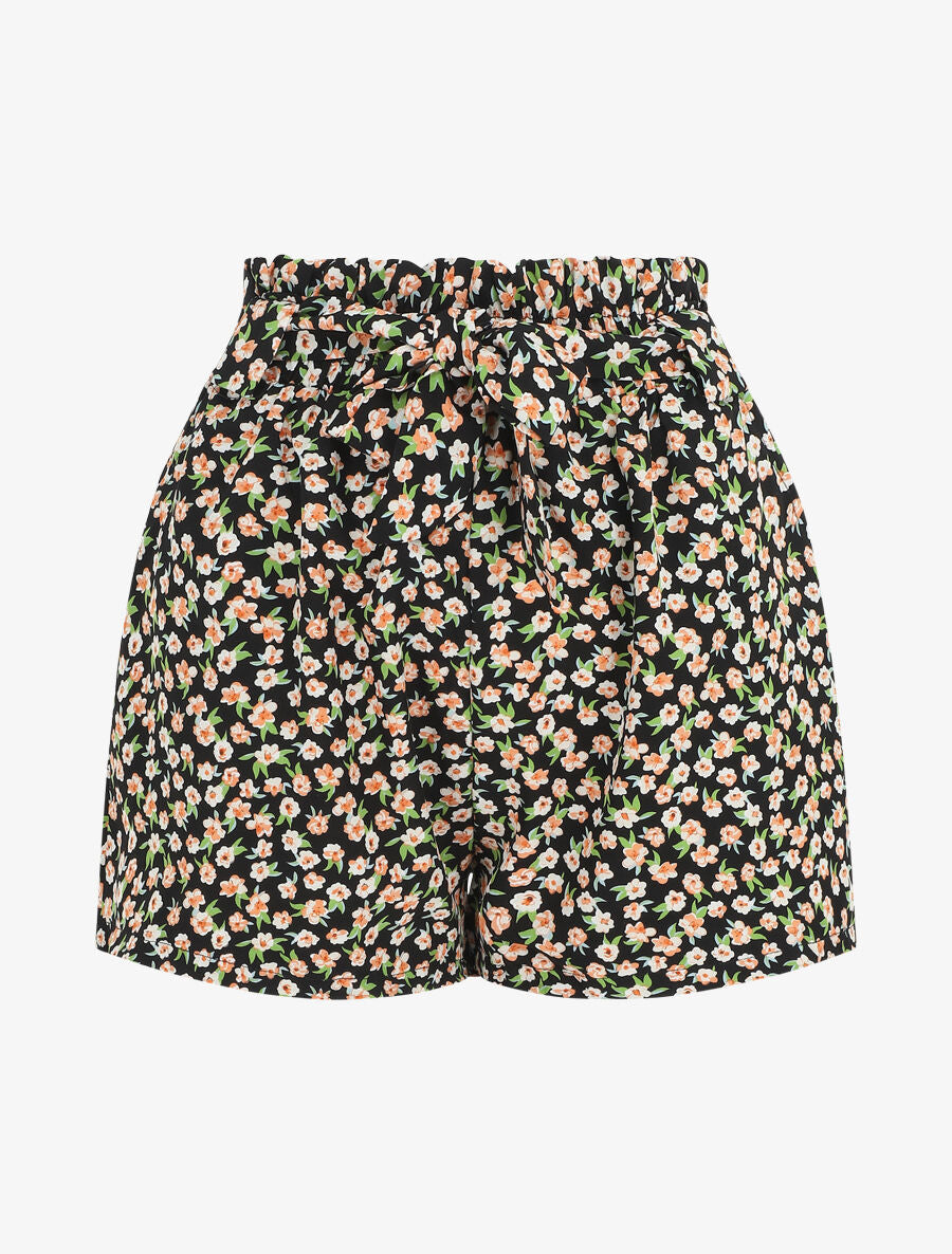 Short taille haute imprimé fleurs - Noir - 1