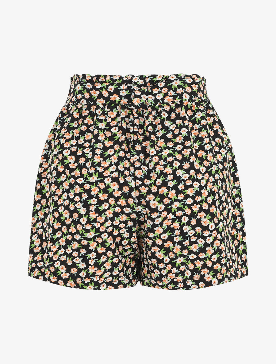 Short taille haute imprimé fleurs - Noir - 2