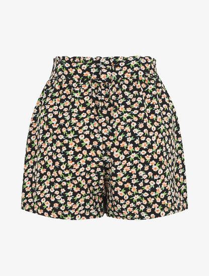 Short taille haute imprimé fleurs - Noir - 2