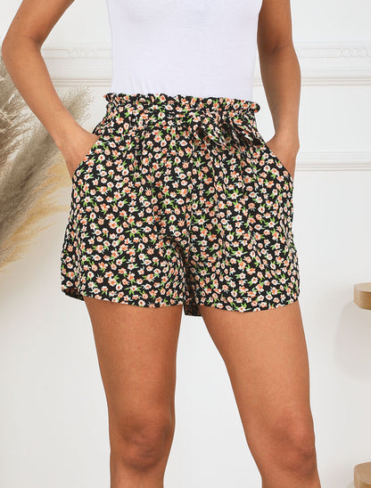 Short taille haute imprimé fleurs - Noir - 4