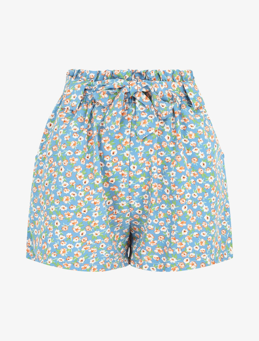 Short taille haute imprimé fleurs - Bleu clair - 1