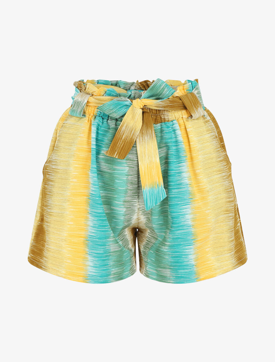 Short droit taille haute motif rayures fantaisies - Jaune/vert - 5