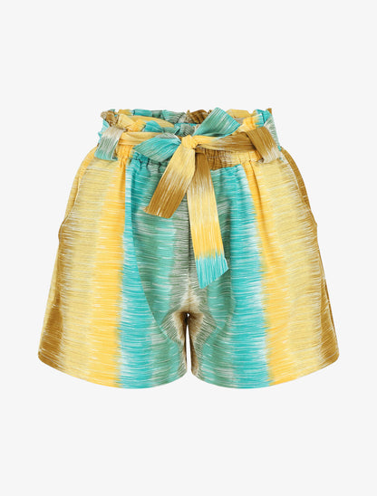 Short droit taille haute motif rayures fantaisies - Jaune/vert - 5