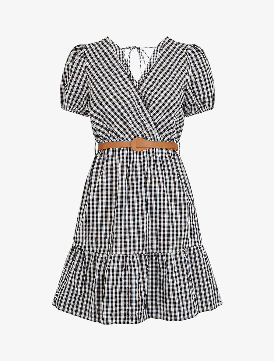 Robe mi-longue à carreaux - Noir - 1