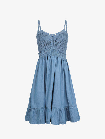 Robe effet jean à buste crochet - Bleu foncé - 1