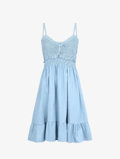 Robe effet jean à buste crochet - Bleu clair - 1