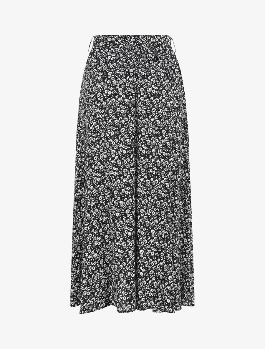 Jupe longue à taille élastiquée imprimé fleuri - Noir - 2