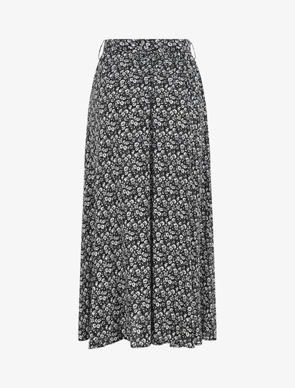 Jupe longue à taille élastiquée imprimé fleuri - Noir - 2