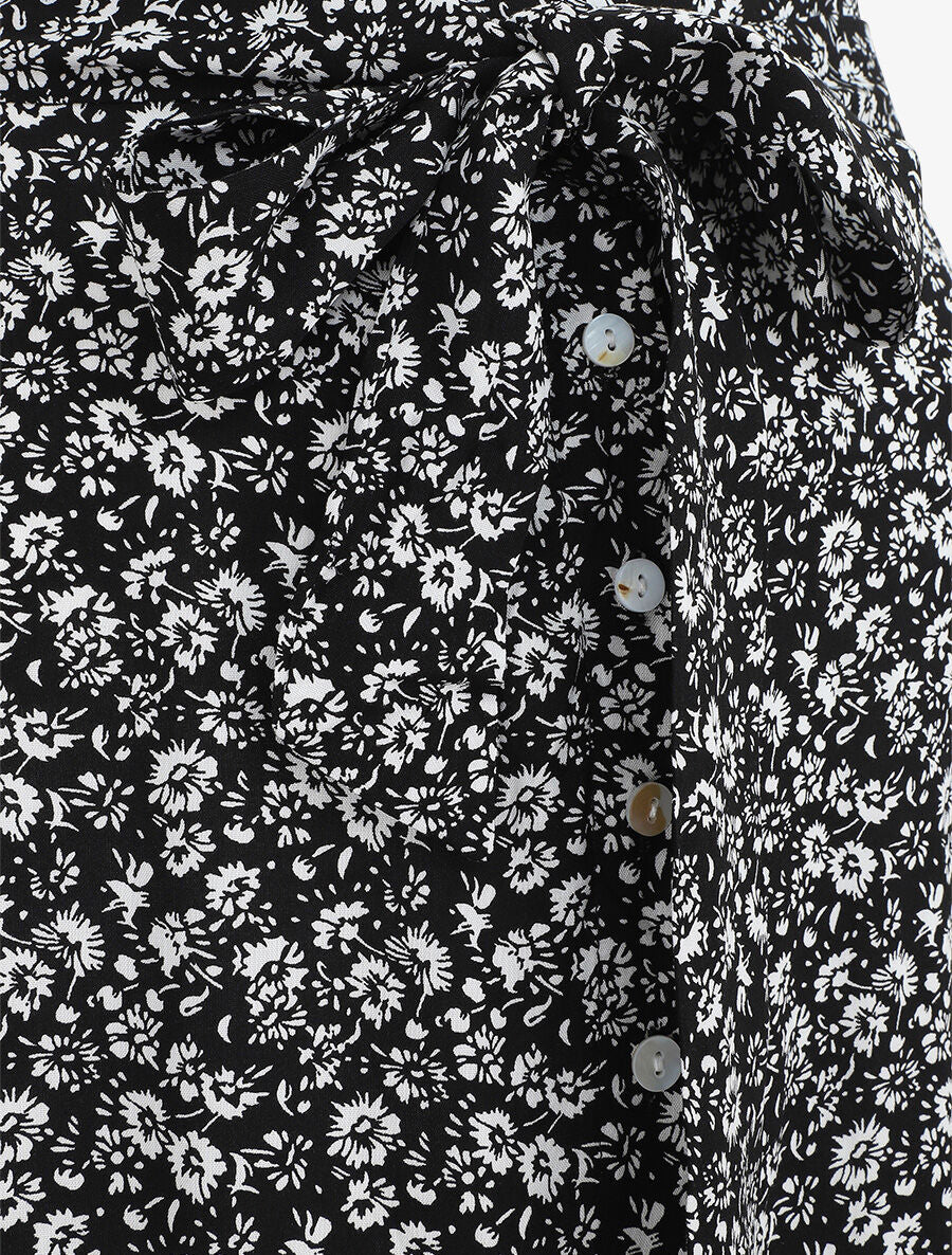 Jupe longue à taille élastiquée imprimé fleuri - Noir - 3