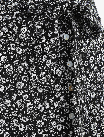 Jupe longue à taille élastiquée imprimé fleuri - Noir - 3