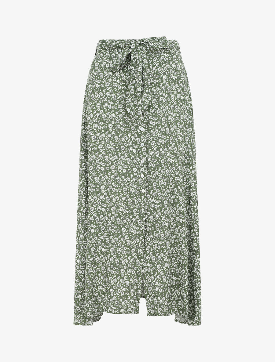 Jupe longue à taille élastiquée imprimé fleuri - Kaki - 5
