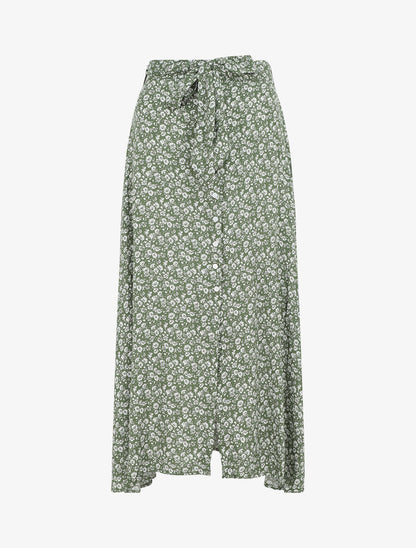 Jupe longue à taille élastiquée imprimé fleuri - Kaki - 5