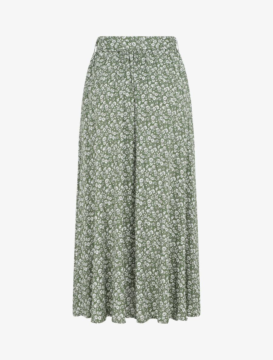 Jupe longue à taille élastiquée imprimé fleuri - Kaki - 2