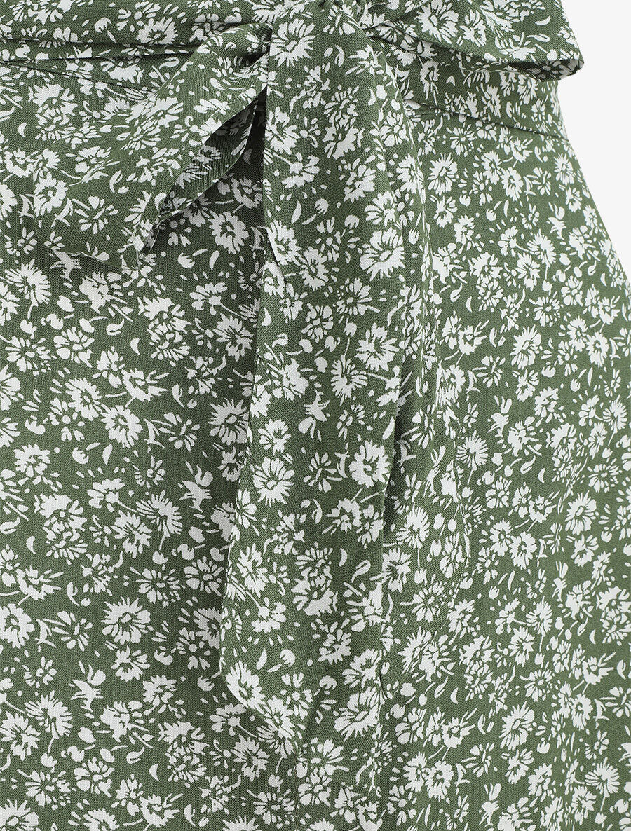 Jupe longue à taille élastiquée imprimé fleuri - Kaki - 3