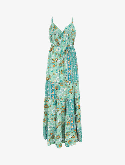 Robe longue imprimé floral style patchwork - Vert - 2