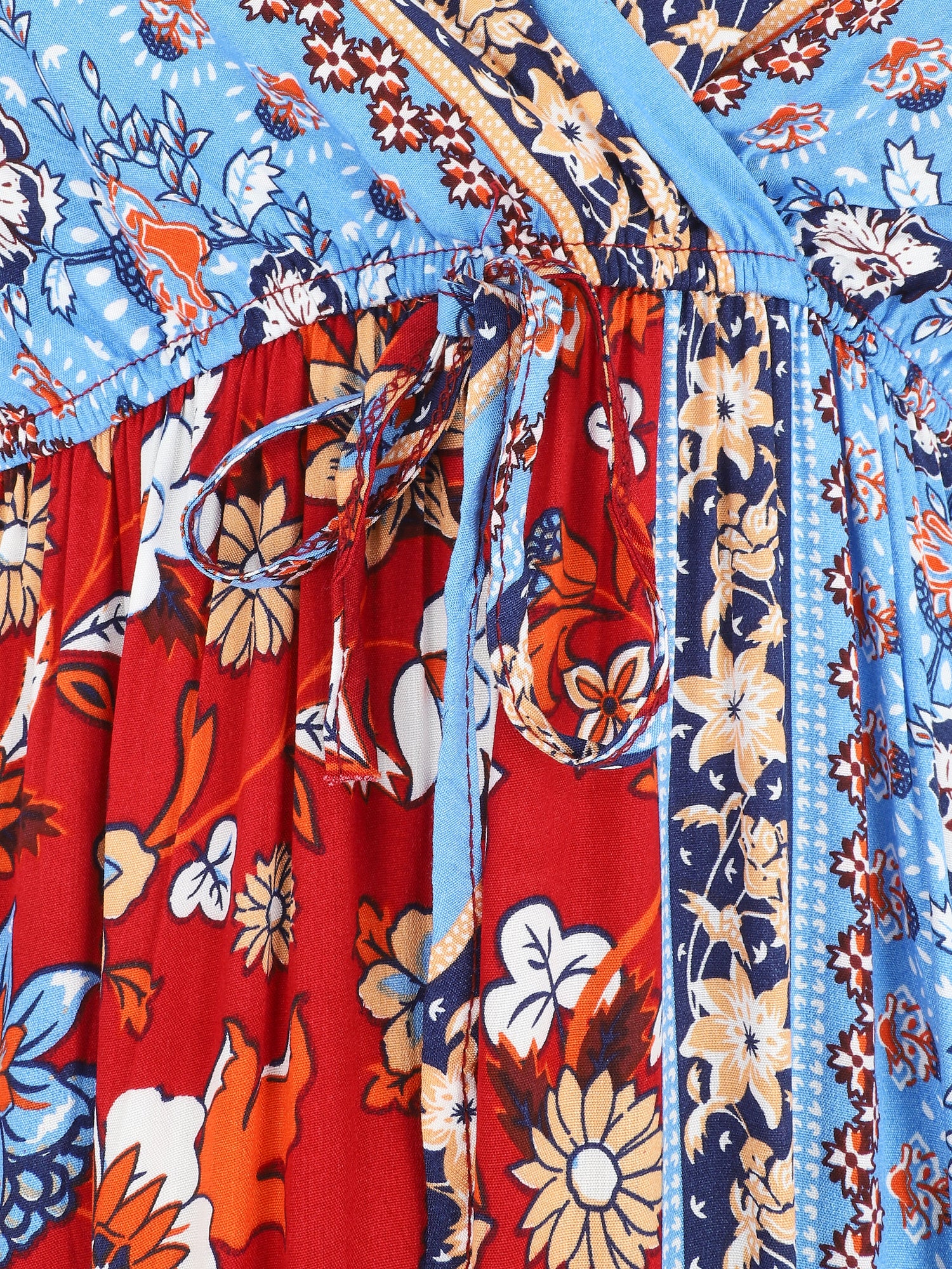 Robe longue imprimé floral style patchwork - Rouge - 3