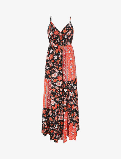 Robe longue imprimé floral style patchwork - Noir - 2