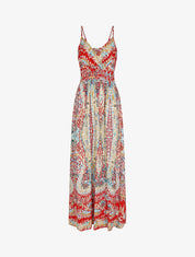 Robe longue fleurie et irisée - Rouge - 5
