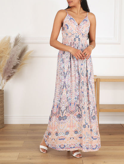 Robe longue fleurie et irisée - Rose - 4