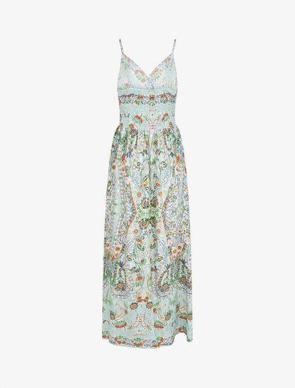 Robe longue fleurie et irisée - Bleu pastel - 3