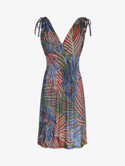 Robe mi-longue élastiquée imprimé feuilles exotiques - Kaki - 5