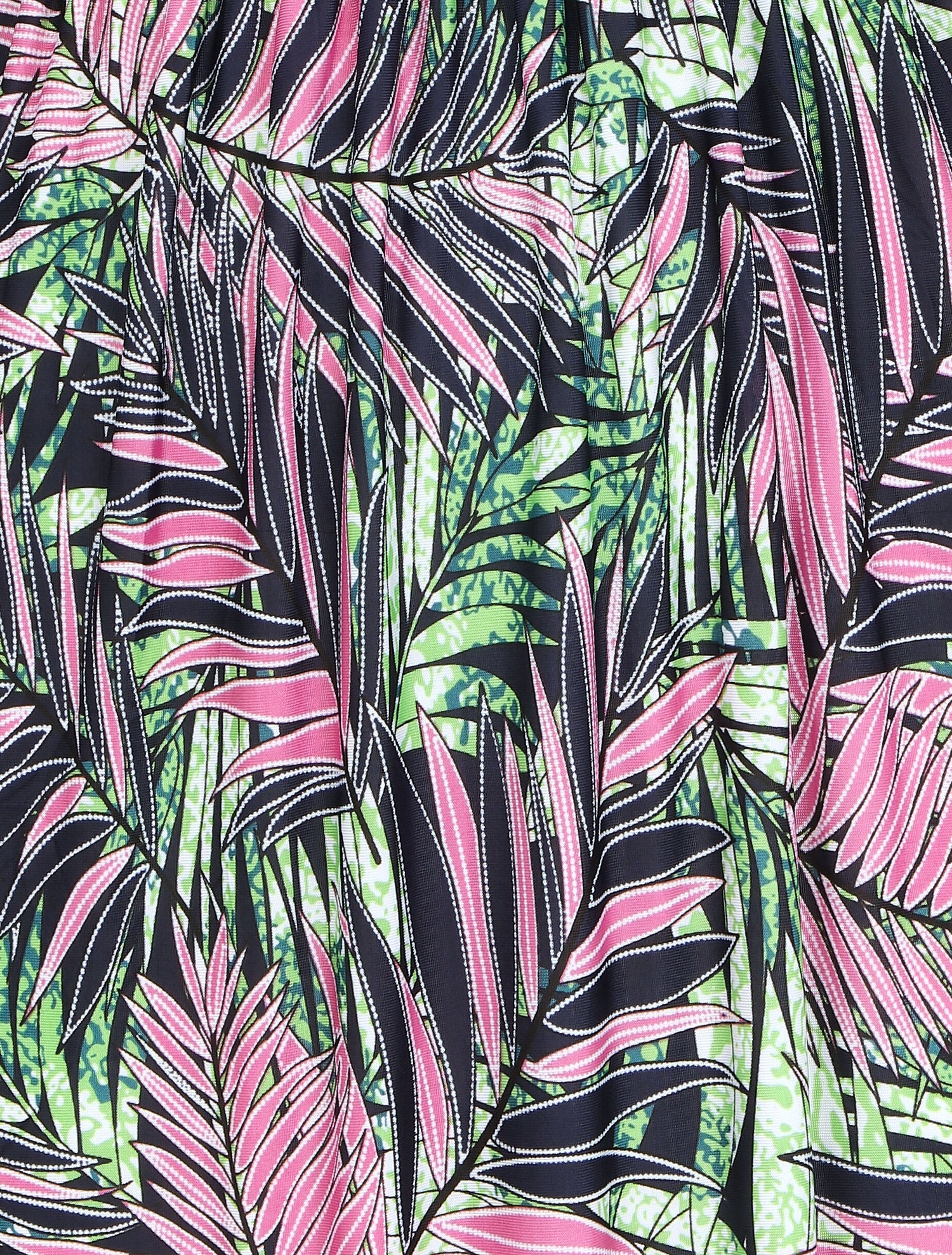 Robe mi-longue élastiquée imprimé feuilles tropicales - Rose - 3