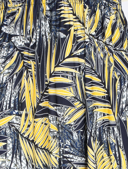 Robe mi-longue élastiquée imprimé feuilles tropicales - Jaune - 3