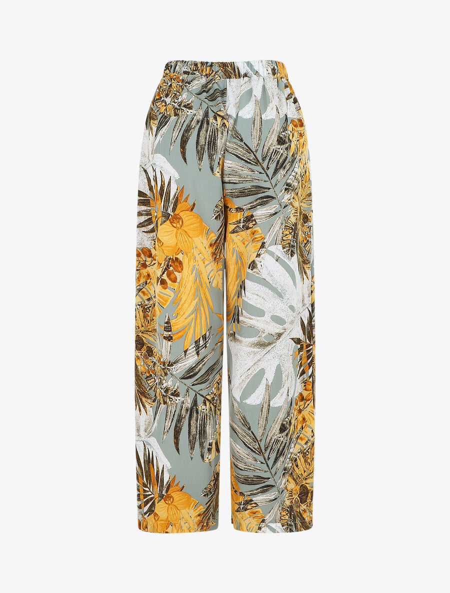 Pantalon ample imprimé feuilles - Vert d&