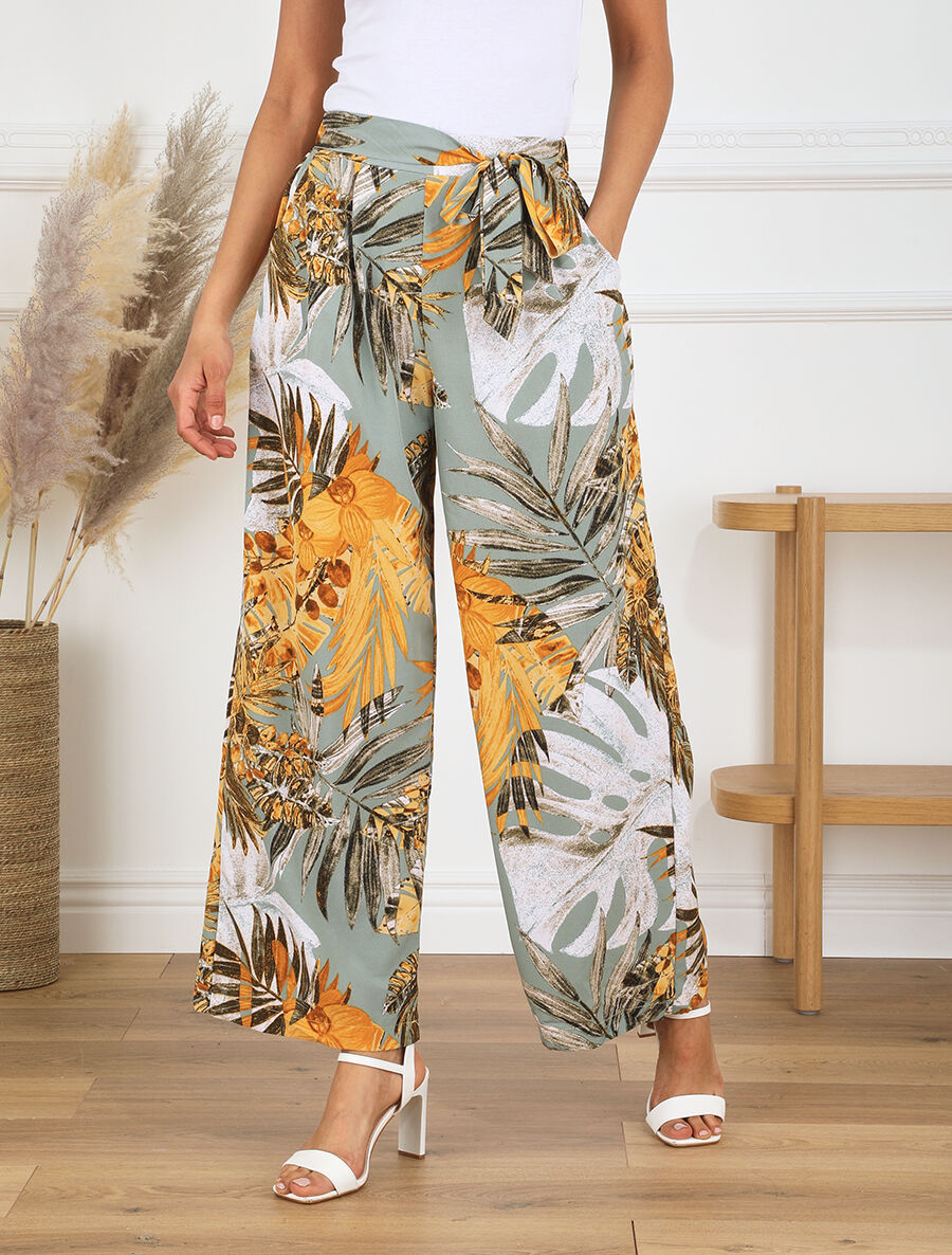 Pantalon ample imprimé feuilles - Vert d&
