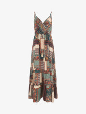 Robe longue style patchwork à bretelles - Vert - 1