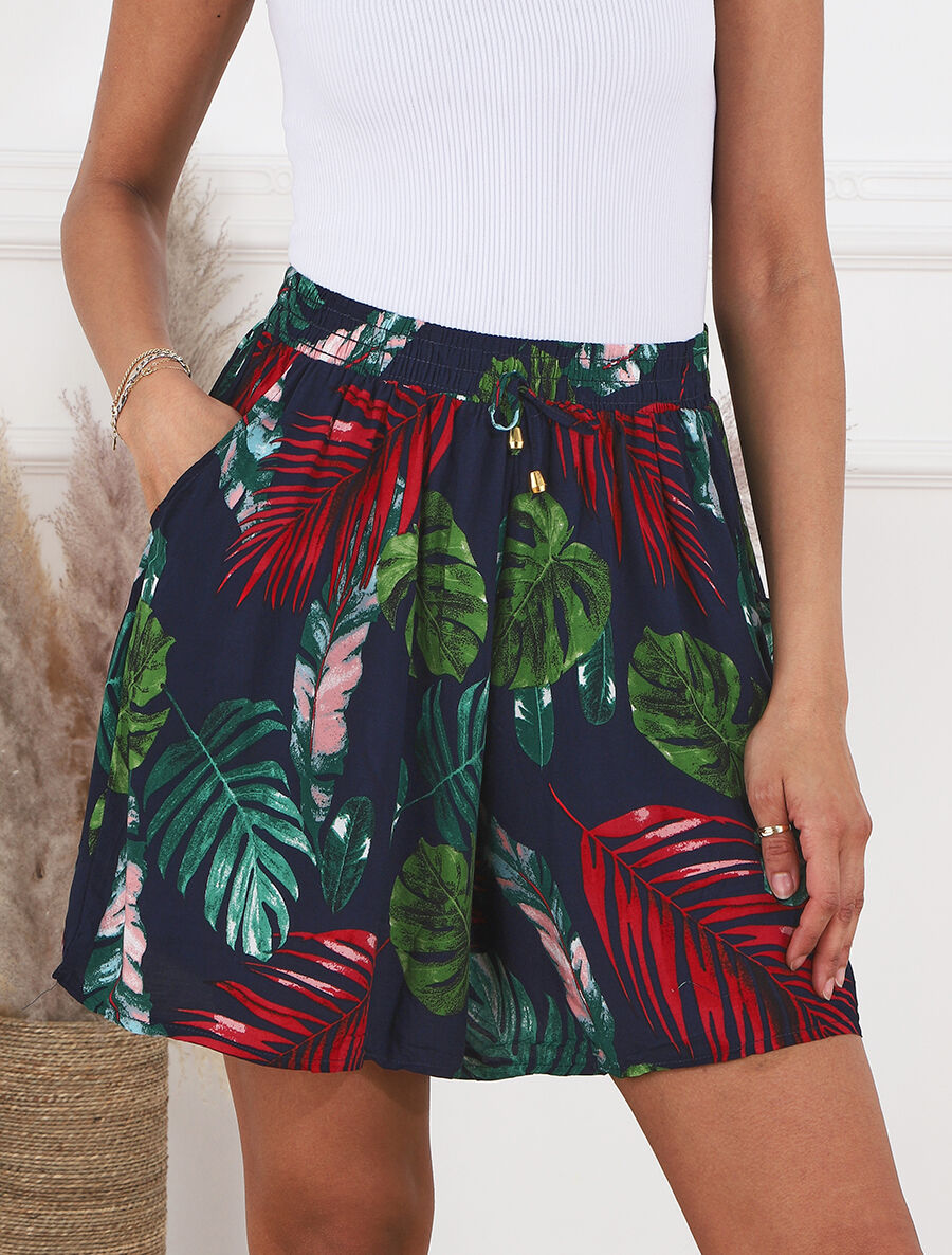 Short fluide imprimé tropical - Marine - 4
