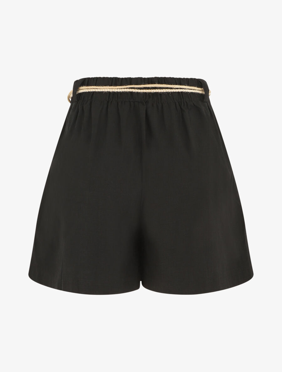 Short uni effet lin - Noir - 2