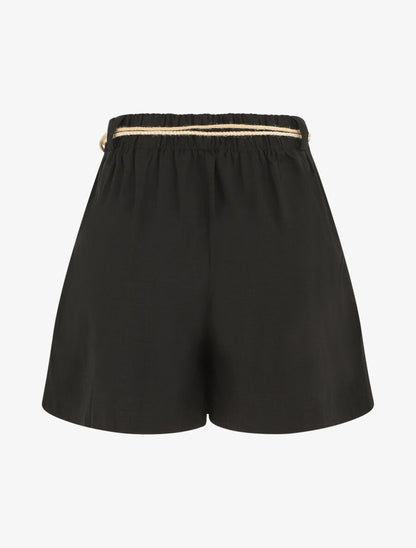Short uni effet lin - Noir - 2