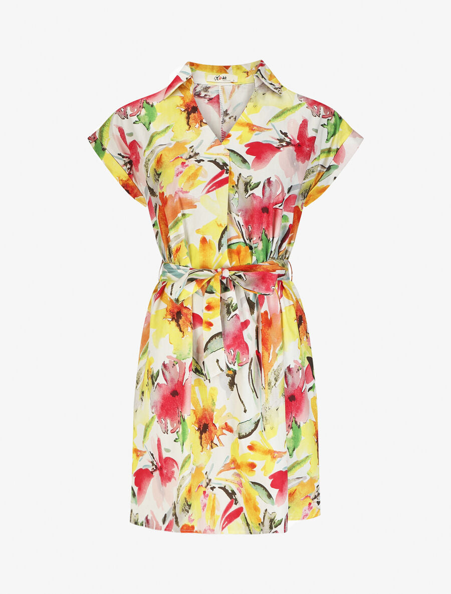 Robe courte droite imprimé floral - Blanc - 5