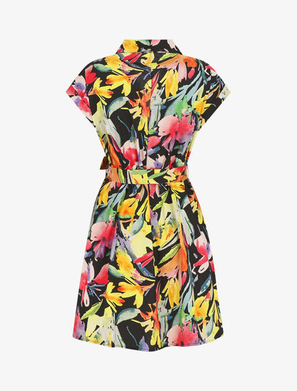 Robe courte droite imprimé floral - Noir - 2